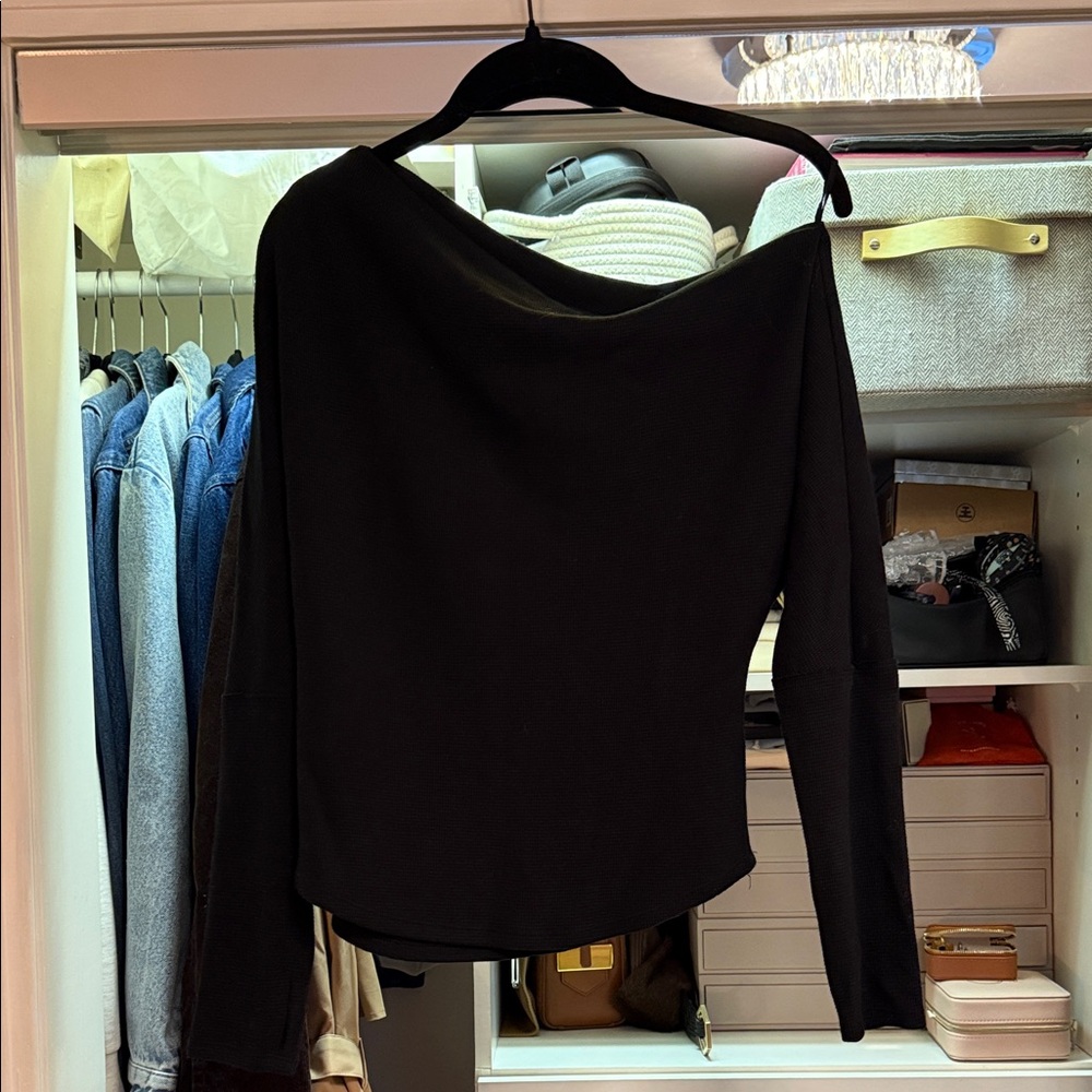 We The Free Black Off-Shoulder Long Sleeve Shirt